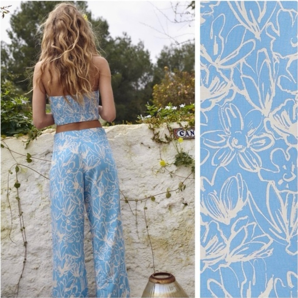 Zara Blue and White Floral Pants - Picture 2 of 6